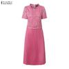 ZANZEA Women Casual Round Neck Short Sleeve Lace Patchwork Dress