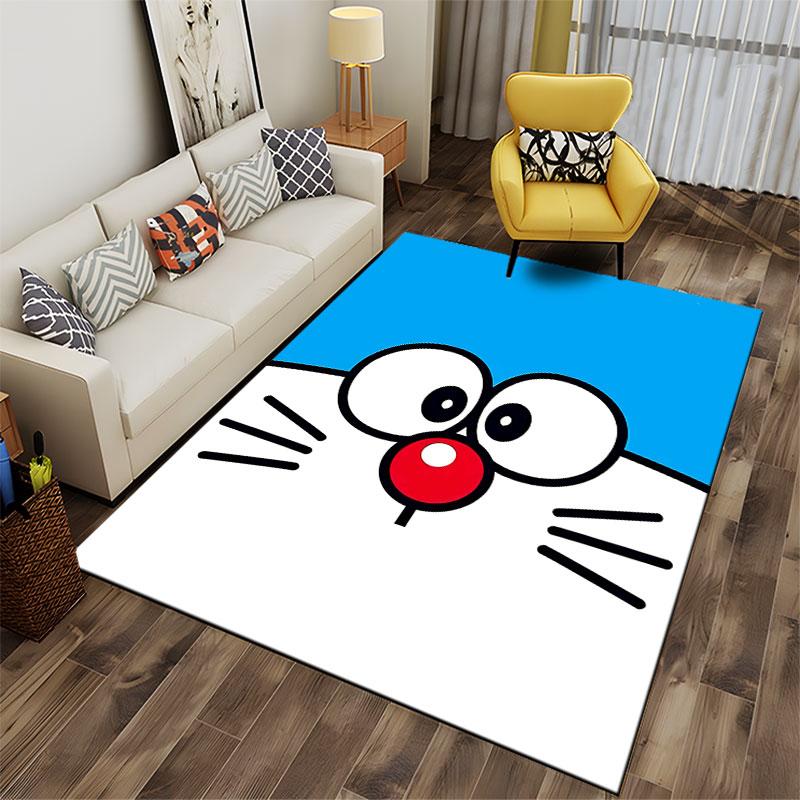 Cartoon Cat Face Blue Carpet suitable as a non-slip mat for the living room or bedroom sofa