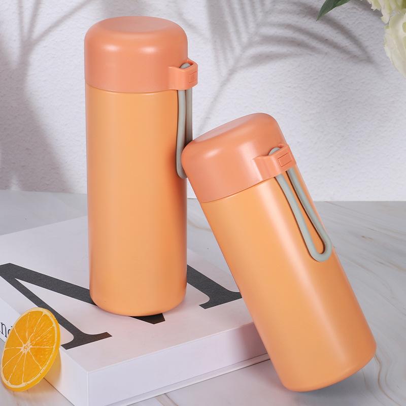 320/420ml 304 Stainless Steel Vacuum Flask, Portable Pocket Insulated Water Bottle with Carry Strap