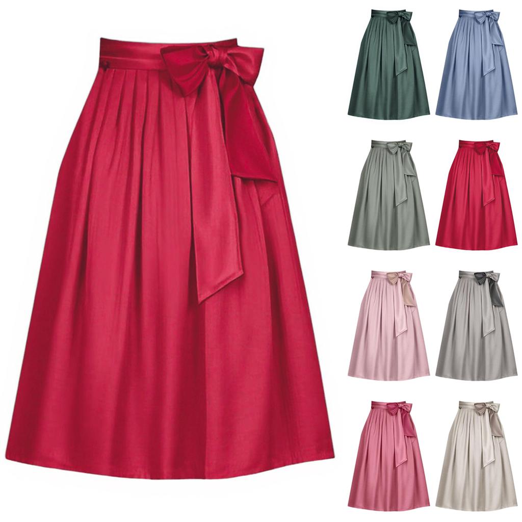 Women's Fashion Solid Color German Traditional Bavarian Beer Festival Retro Strap Pleated Skirt Half Apron