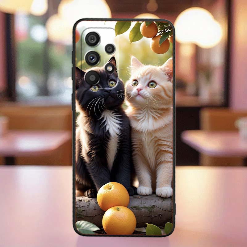 Cute Cartoon Cat Illustration For Samsung A41 A35 A34 A33 A32 A25 A24 A23 A21s A06 A05 A04 A03 Note 10 20 Ultra 5G Black Case