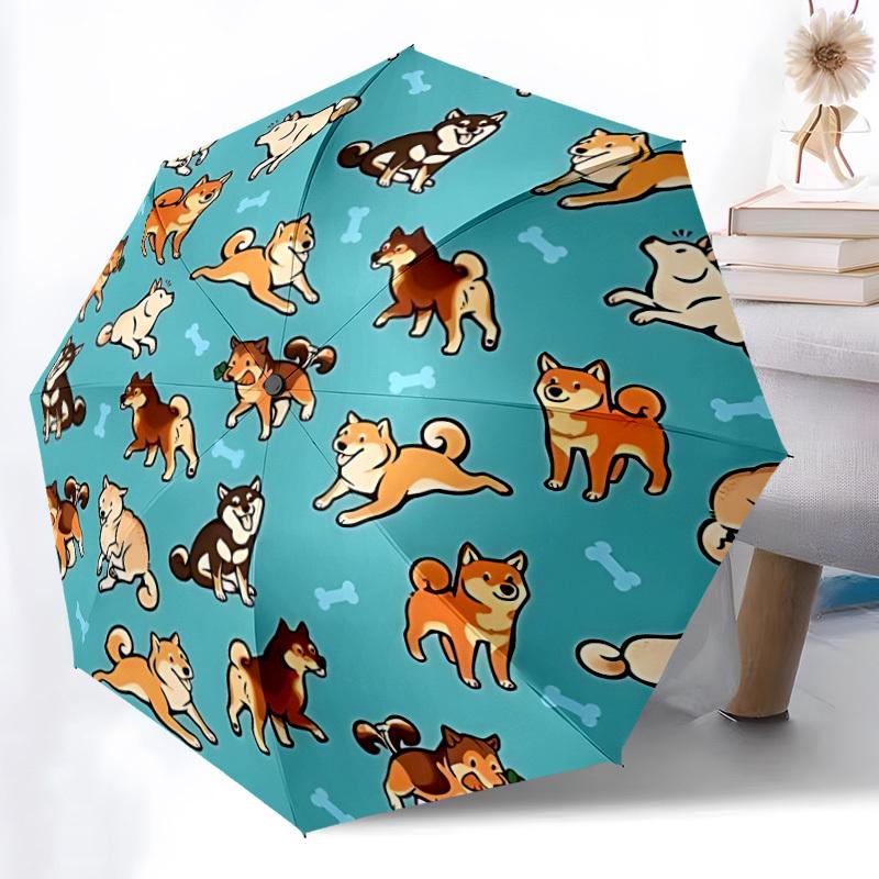 1pc Dogs Bones Fashionable Automatic Opening/Closing Folding Umbrella with 8 Bones, Windproof Portable, Daily Use147
