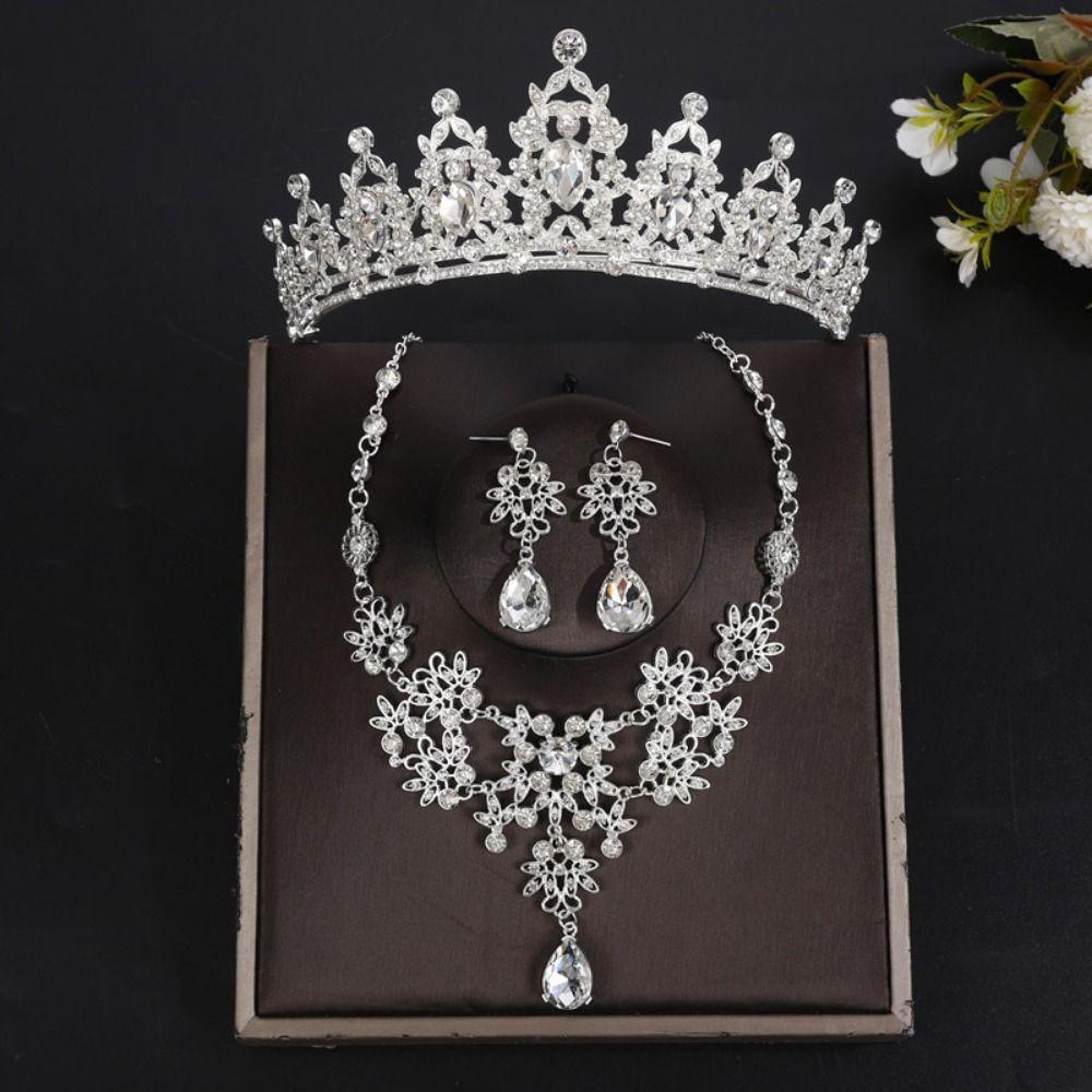 Shiny Bridal Jewelry Sets Baroque Style Crystal Headdress Tiara Earrings Necklace  Pageant