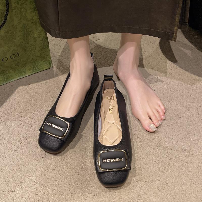 Soft-soled women s shoes flat-soled square-headed soft leather single shoes women s new evening fairy square buckle versatile summer wind gentle 35