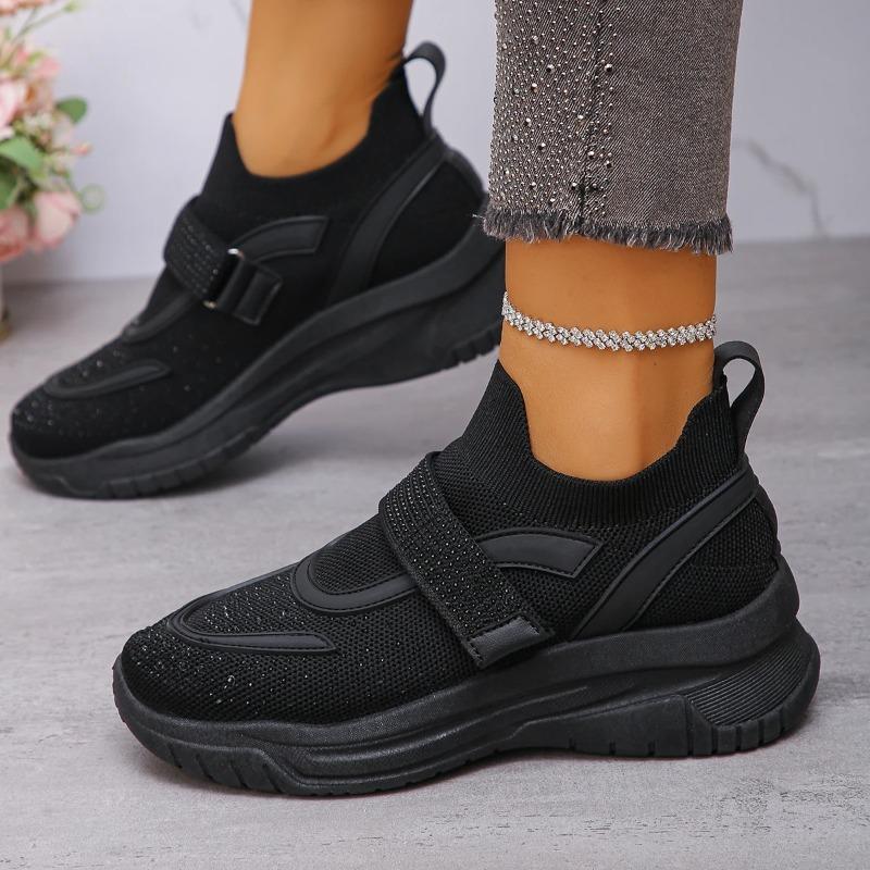 New Platform Lightweight Casual Rhinestone Deep Mouth Round Toe Breathable Single Shoes