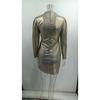 Women Sequin Cocktail Dress Mock Neck Long Sleeve Draped Asymmetric Hem Gold Ruched Elegant Fall Winter Evening Party Night Out Formal Midi Dress