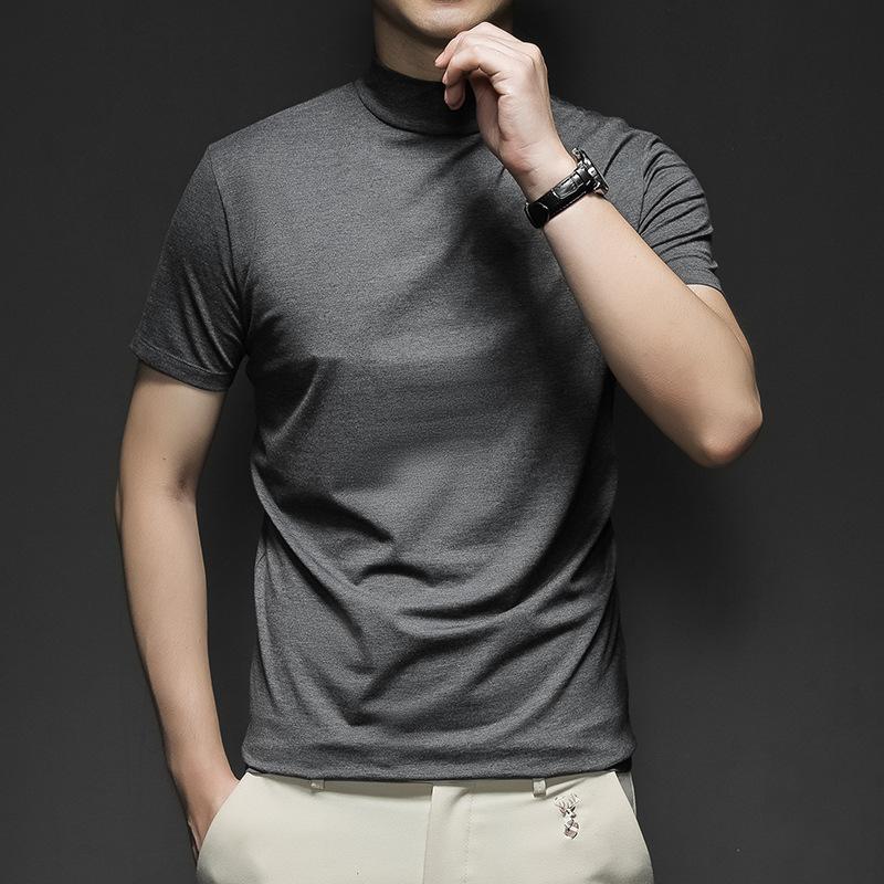 Cross-border Summer Solid Color Short-sleeved Fashion Bottoming Shirt Men's Tight Turtleneck T-shirt