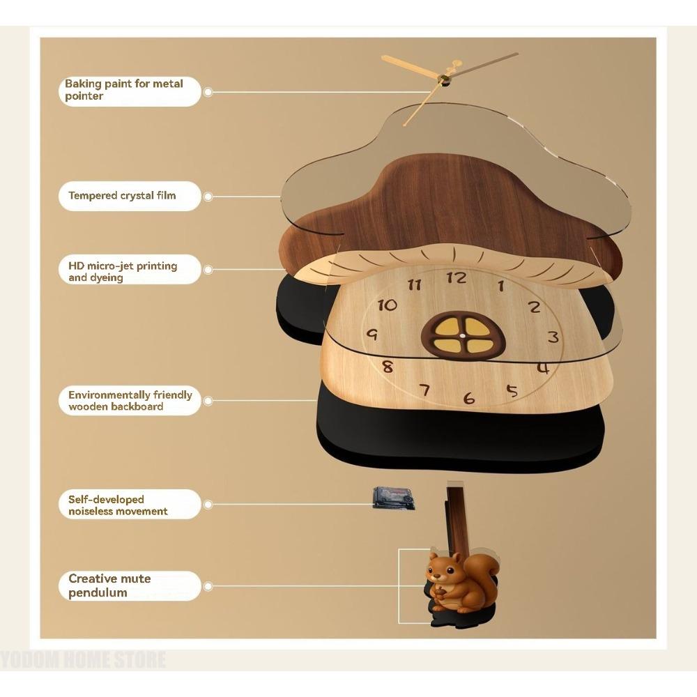 Cartoon Mushroom House Swing Clock - Quiet Home Decorative Wall Clock for Living Room New Creative Design