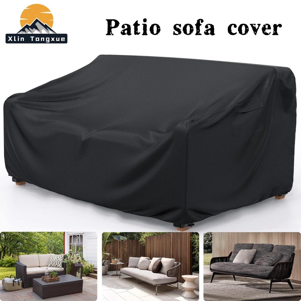 2/3 Seater Patio Sofa Cover | Black 210D Oxford Fabric with Handles and Bottom Drawstring, All Season Protective Cover for Garden,
