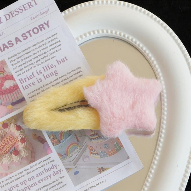 Furry Cute Plush Star Y2K-Style Mini Star Hairpin Sweet Handmade Pins Hairpin Accessories for Women Girls Lolita