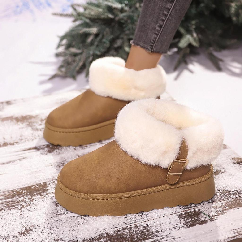 Damen Übergröße Schneestiefel Lässige Kurze Schaft Flache Sohle Absatz Martin Stiefel Fellfleece Baumwollschuhe 36-42