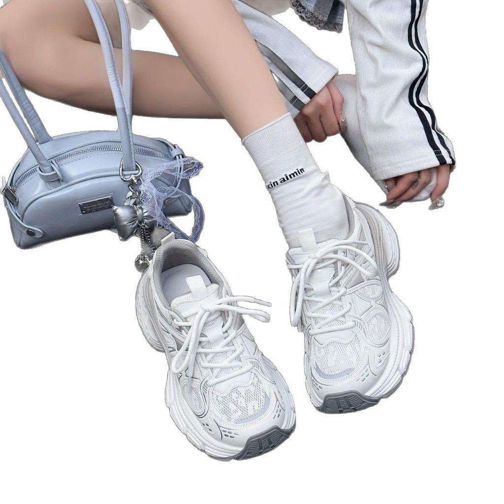 2025 Early Spring New Casual Platform Women's Shoes Breathable Double Mesh Round Head Women's Versatile Women's Single Shoes Dad Shoes Women's Tide