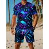 Casual Athletic Set Breathable Outdoor Leisure Men'S Round Neck T-Shirt And Shorts Set Summer Digital Print Print Outfit Men Adult