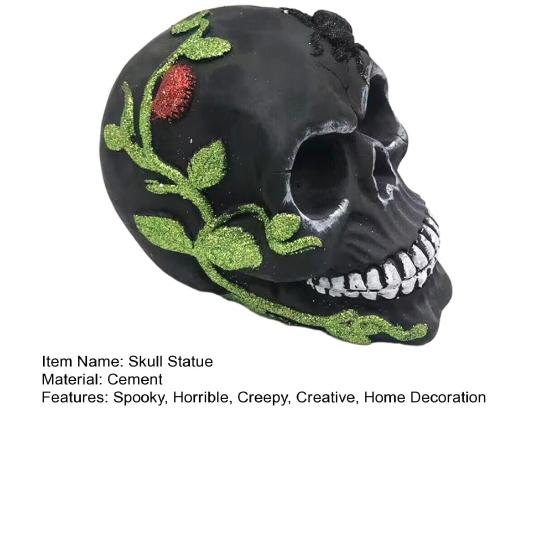 Day of The Dead Skull Statue Tabletop Floral Skull Figurine Halloween Human Skull Model for Home Decoration