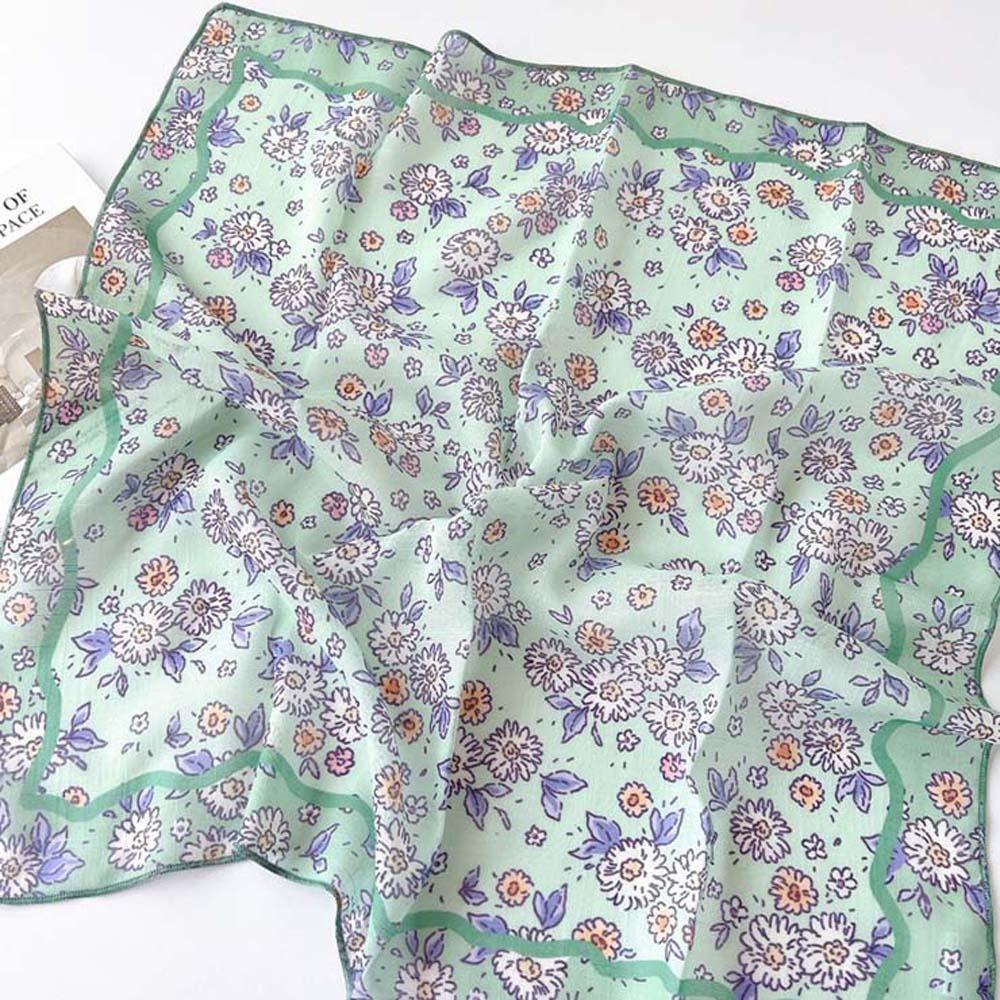 Breathable Spring Silk Scarf Sweat-absorption Square Hijab Scarf Flower Printed Headscarf  Girls
