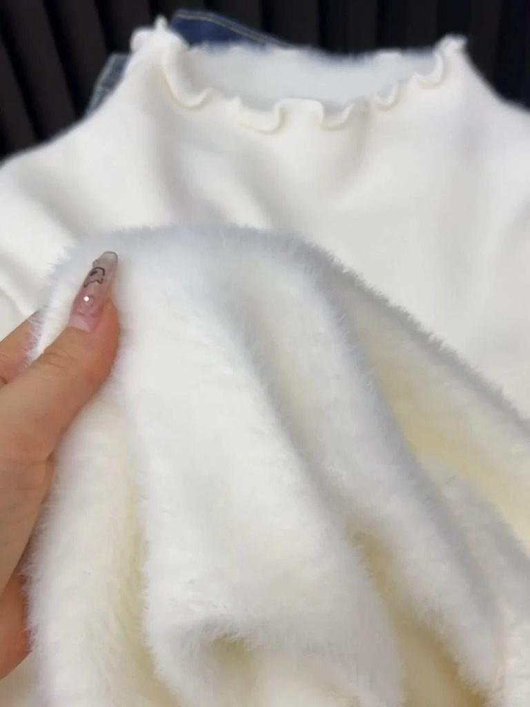 Chic Edge Women's Half High Neck Fleece-Lined Winter Sweater