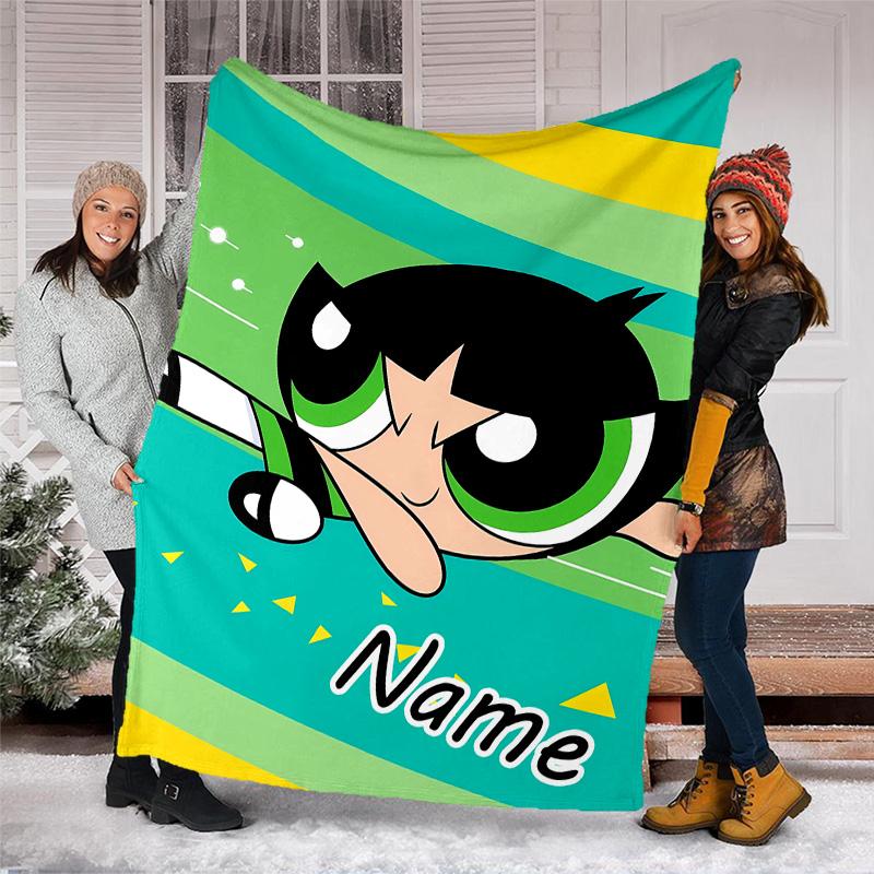 Customizable The Powerpuff Girls Throw Blanket – Personalized Name, All-Season Cozy Snug Blanket, Machine Washable, Personalized Blanket