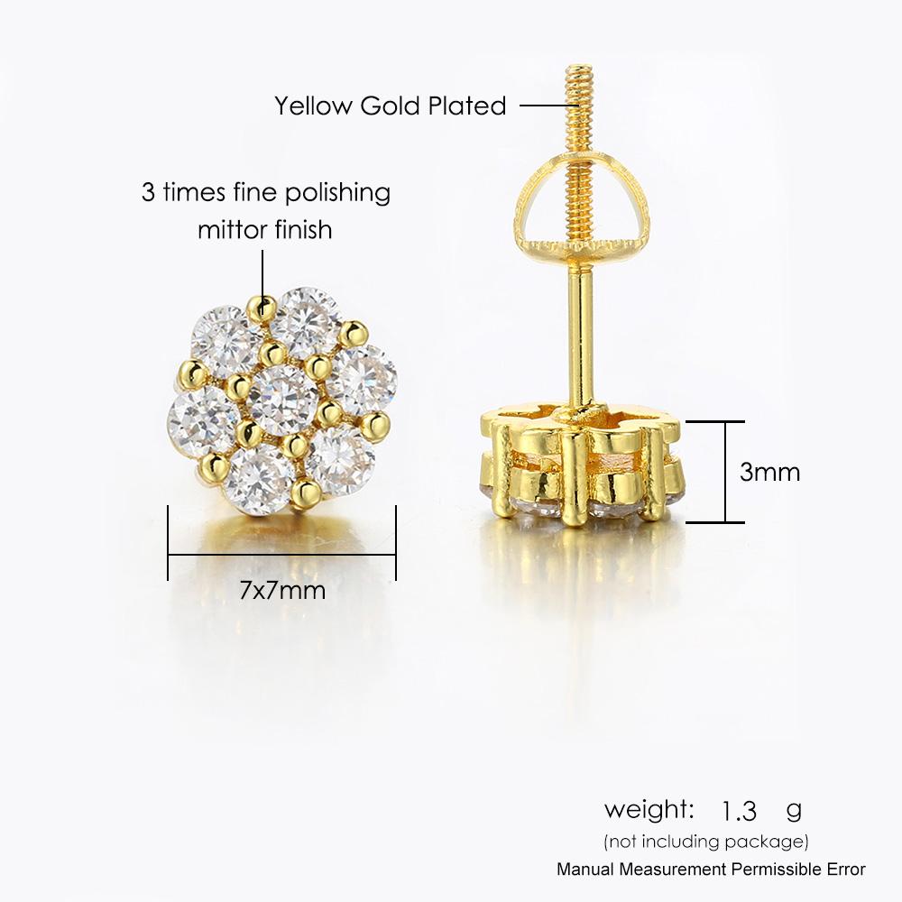 Blumen Iced Out CZ Ohrringe Goldfarbe Hip Hop Schraubohrstecker Für Damen Herren Cool Punk Hip Hop Schmuck Geschenke Großhandel OHE175