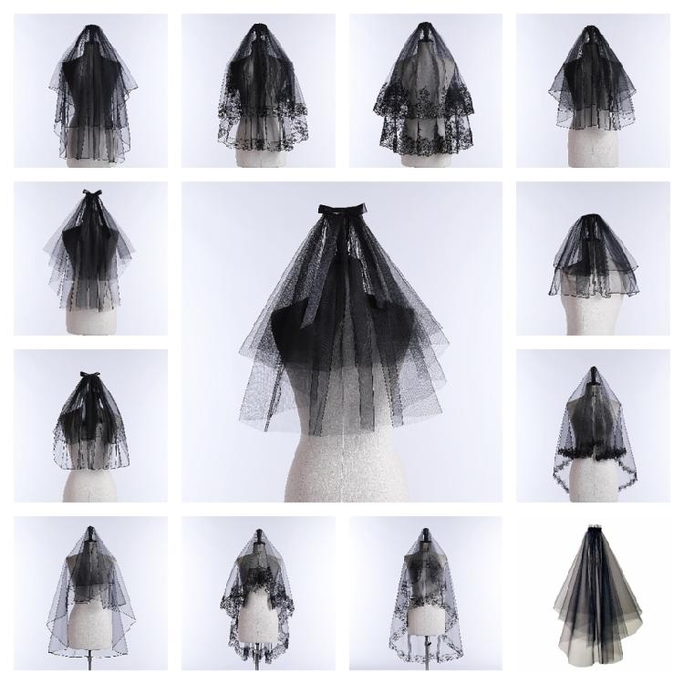 Dark Series Black Mesh Veil for Halloween Masquerade Party Bride Dress Up Wedding Veil for Parties Festival Props