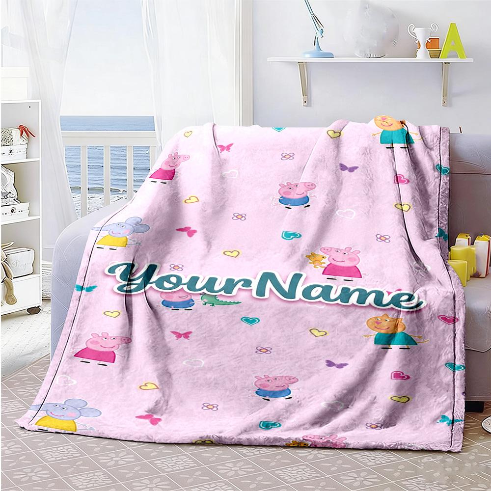 Peppa Pig Customize Text Blanket Cozy Customizable Blanket Soft Warm Cozy for Bed Sofa Couch Office Four Seasons Universal