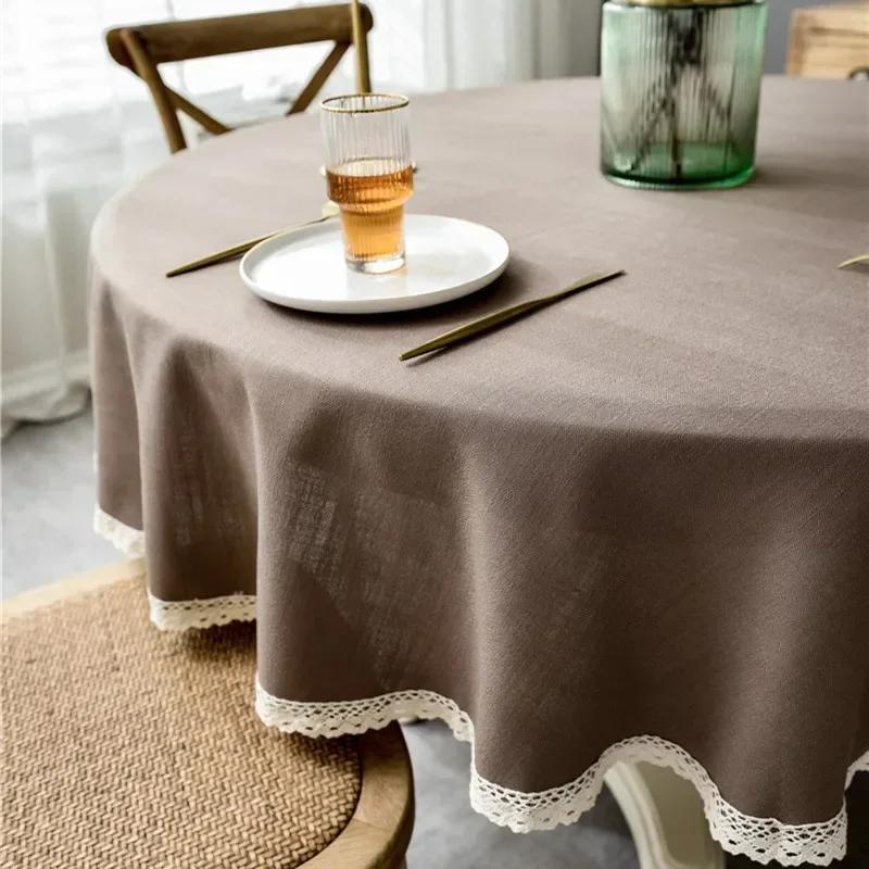 Tassels Tablecloth Waterproof Solid Color Table Cloth Round Cotton Linen Table Cover Dining Party Hotel Desk Case