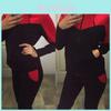 Womens Bright Yellow And Red Polyester Tracksuit Hoodies And Pants Casual Sport Wear Set