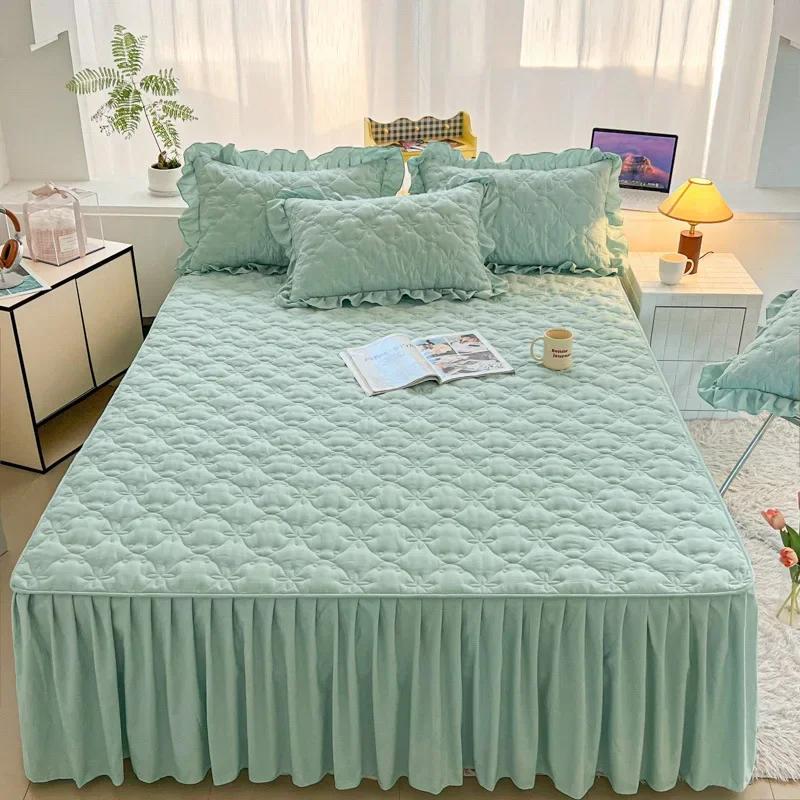 

2024 новый мягкий утолщенный чехол для кровати, цельный нескользящий чехол для кровати, защитный чехол, корейский кружевной чехол для кровати, можно стирать в стиральной машине 150X200cm 1pcs светло-зеленый