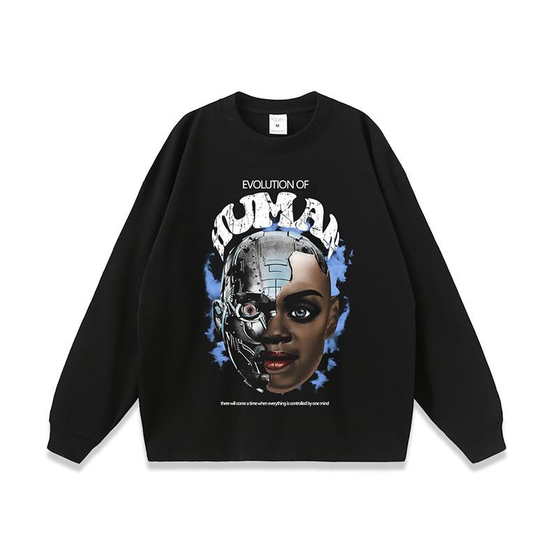 Mens Oversized Loose Fit Cotton Tee - Dark Aesthetic Streetwear Vintage Washed Print Round Neck Drop Shoulder Sleeve