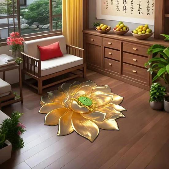 Lotus Flower Shaped Rug 3D Visual Effect Lotus Carpet Absorbent Area Rug with Non-Slip Backing for Bedroom Living Room Bathroom Kitchen