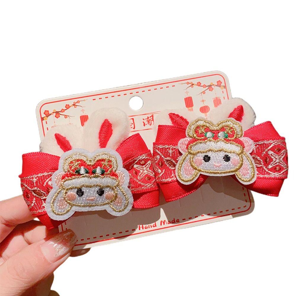 Lion Dance Children Red Hairpin Bunny Chinese New Year Headwear Lovely Bow Hair Clip  Girls