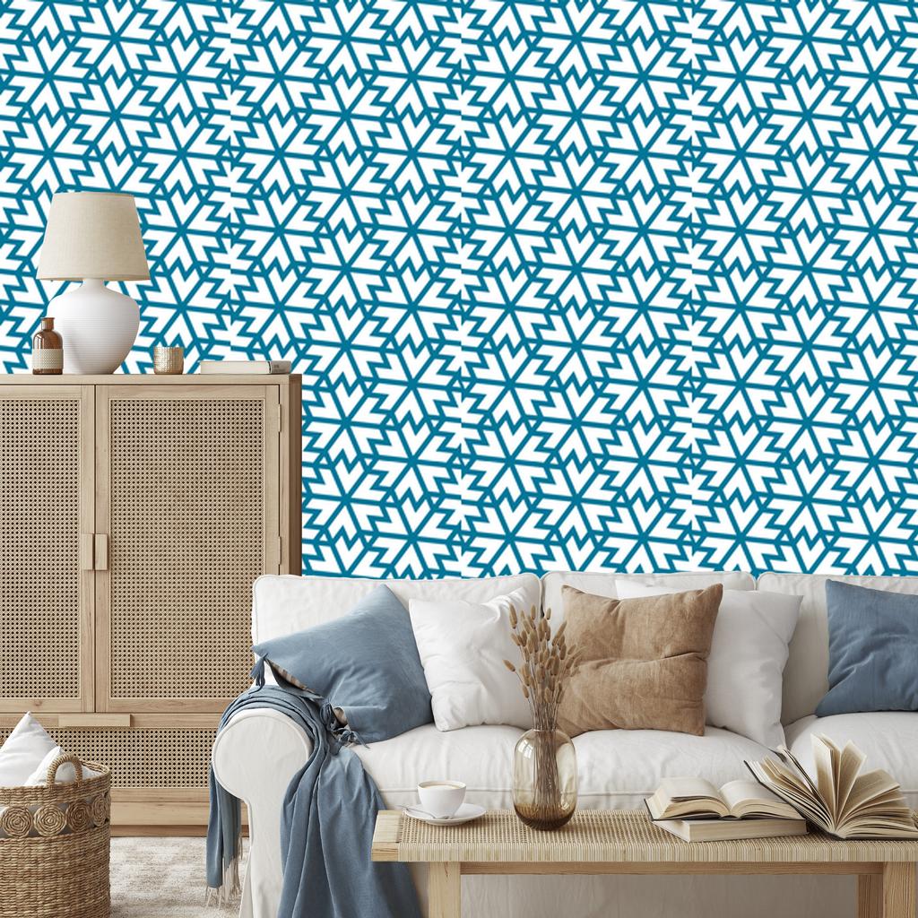 Wallpaper Geometric Pattern Turquoise and White for Living Room and Bedroom 50x1000