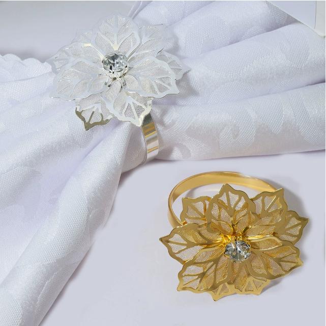 Gold Hollow Out Flower Napkin Ring Holder Metal Napkin Rings,Wedding Party Holiday Banquet Christmas Dinner
