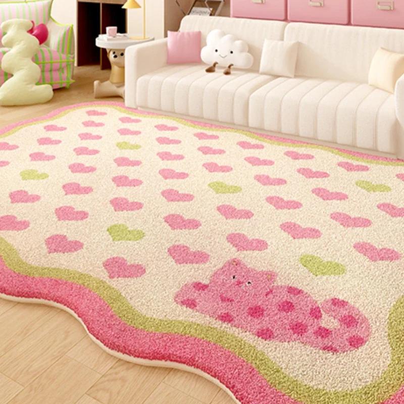 Dopamine Color Carpets for Living Room Girly Style Bedroom Decor Rug Irregular Shaped Pink Plush Carpet Cute Fluffy Soft Mat