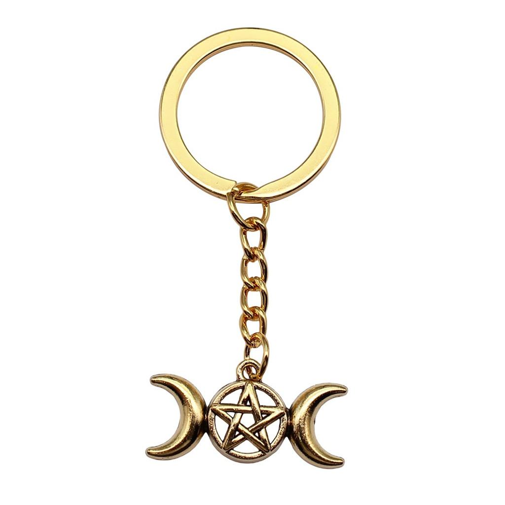 Dreifachmond Pentagramm Anhänger Schlüsselanhänger Stern Wicca Thema Schlüsselring 28mm
