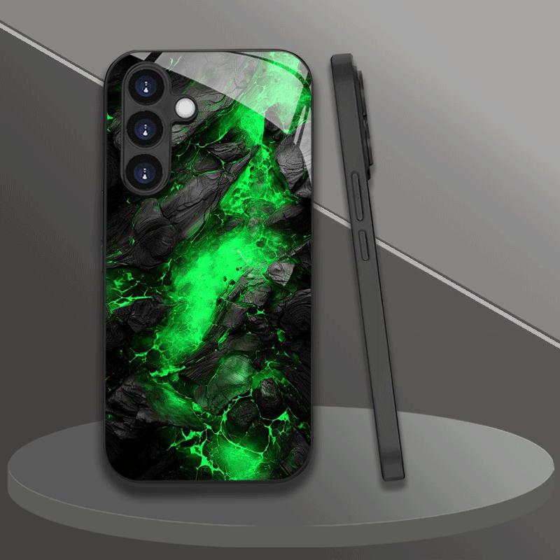 Electroplated glass phone case suitable for Samsung Galaxy S26 S25 S24 S23 S22 S20 S11 S10 FE Ultra Plus anti drop green pattern