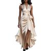 Cross-border Foreign Trade 2026 European and American New Amazon Satin V-neck Sleeveless Waist Temperament Ruffle Edge Dress Women