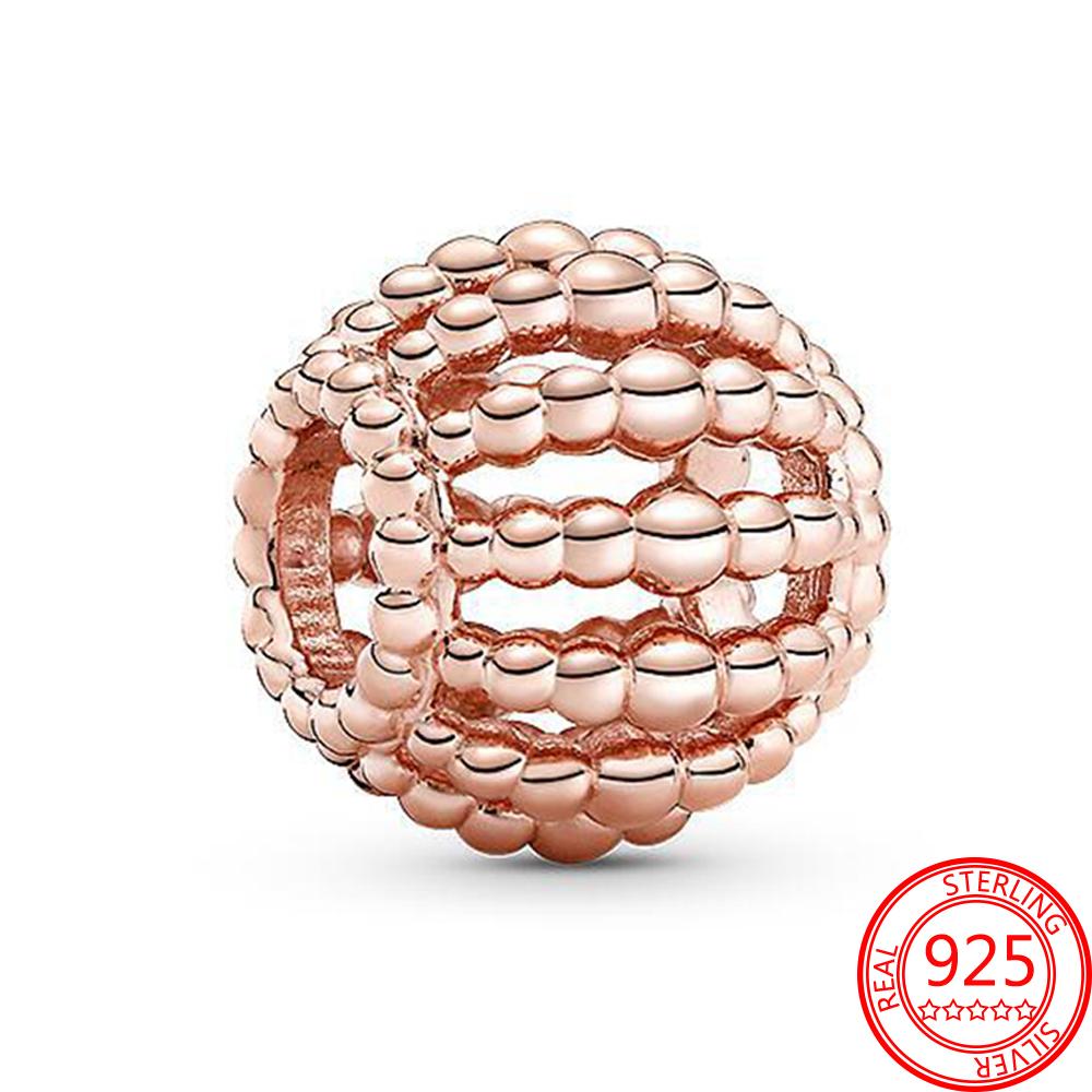 Classic 925 Silver Rose Gold Heart&Ball&Lucky Bead Charm Fit Bracelet DIY Jewelry