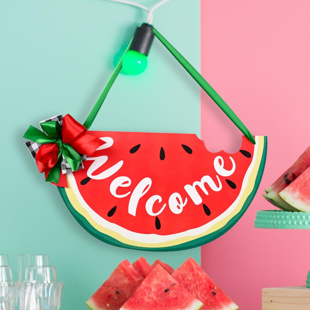 Vibrant Watermelon Style Wooden Door Sign With Elegant Bow For Home Dcor