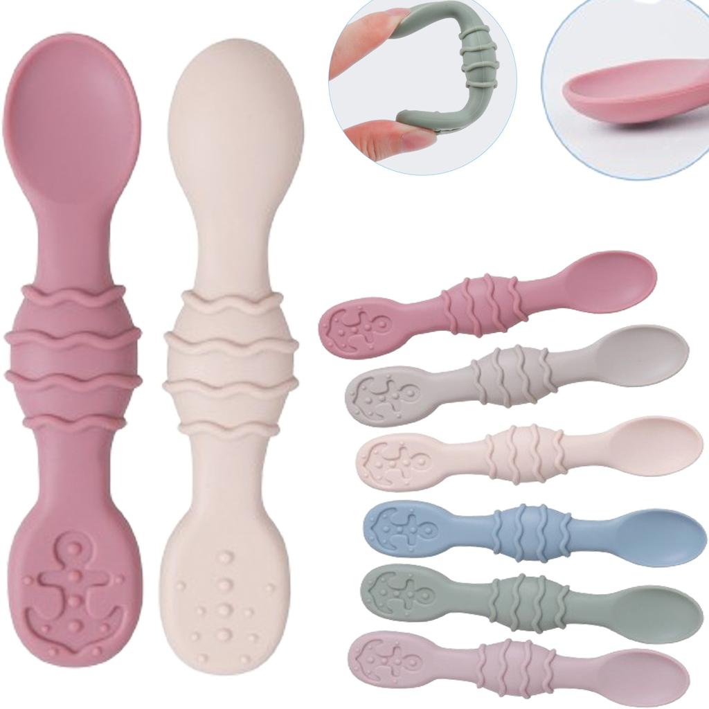 6 Stück Baby-Fütterungslöffel aus lebensmittelechtem Silikon, Trainings-Reislöffel, Kleinkind-Beißring, Spielzeug, Kindergeschirr, weiches Küchenzubehör