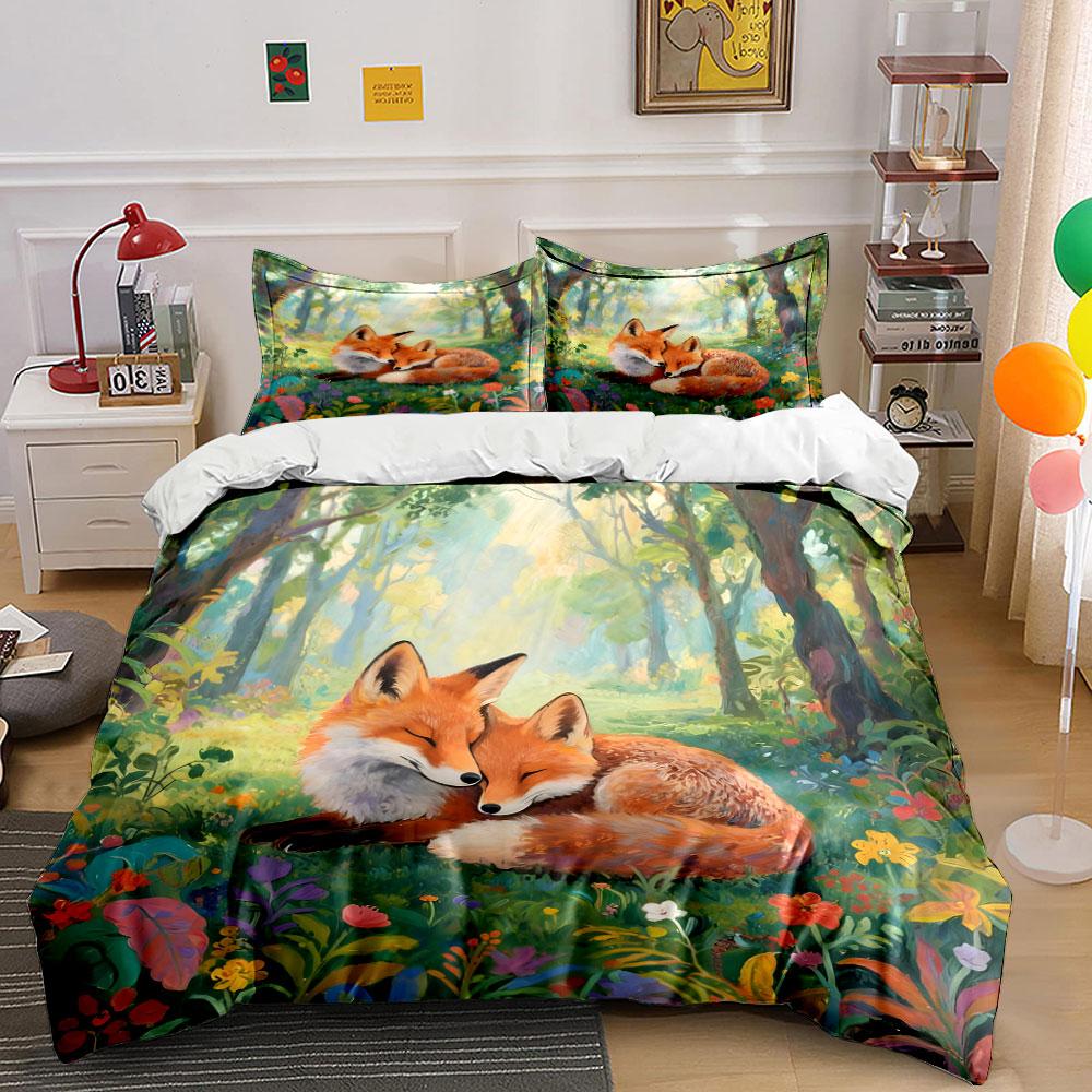 Warm foxes cuddling in forest Print Soft Comfortable Duvet Cover Bedding Set Included 1*Duvet Cover 2*Pillowcases Luxury gifts