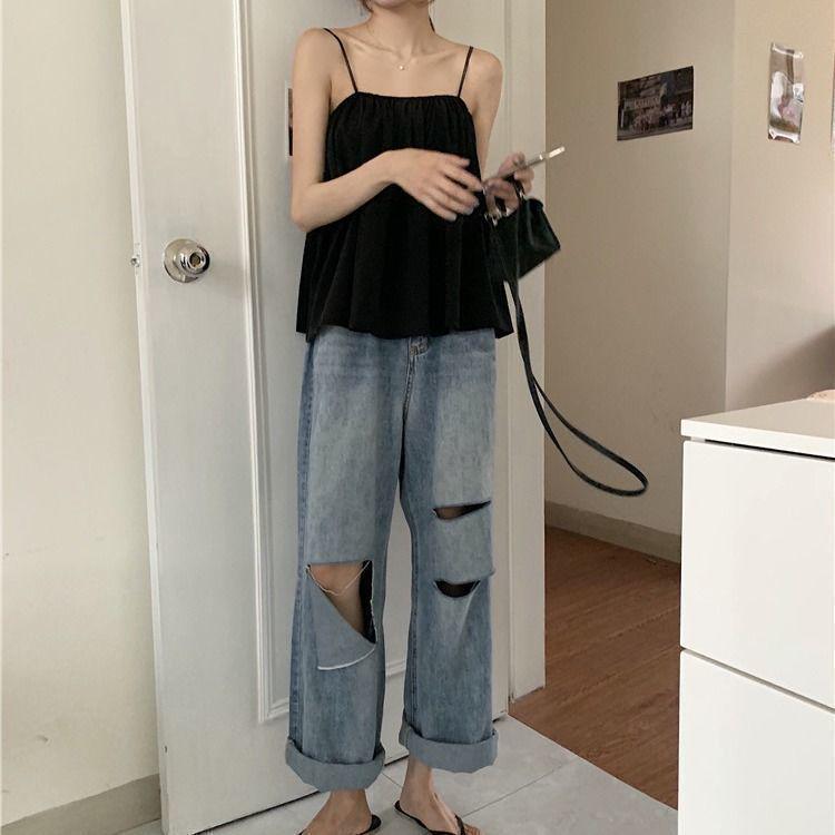 2026 Summer Chic Korean Style Off-the-Shoulder Spaghetti Strap Women's Sleeveless Tank Top