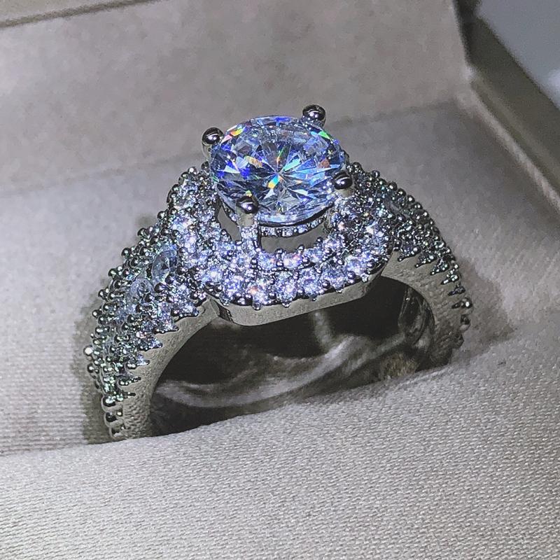 

Luxury Women 925 Silver Hip Hop Square Double Inlay AAAA+ Zircon Jewelry Bridal Engagement Wedding Ring Cocktail Fine Jewe 7 білий