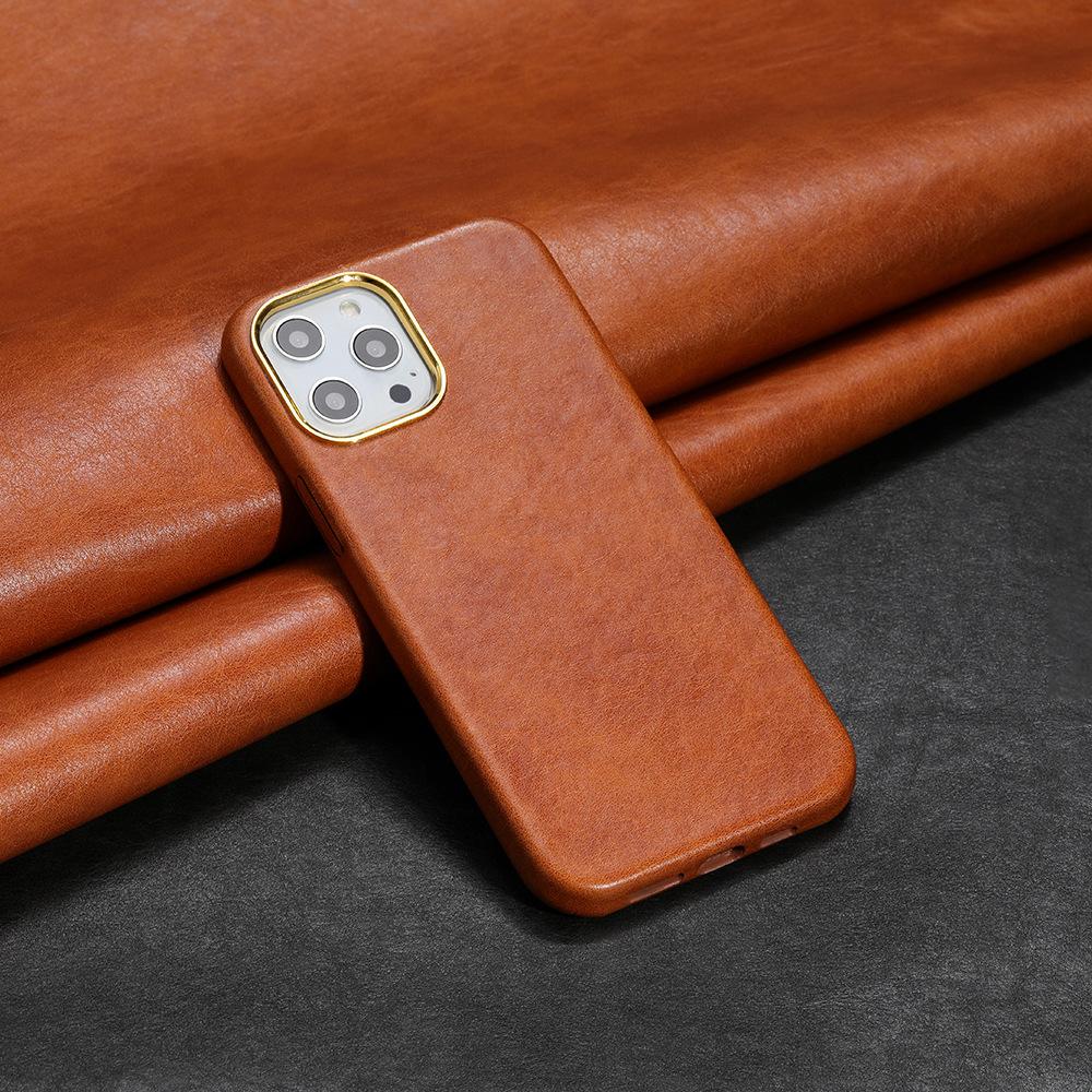 Leather Electroplate Shockproof Waterproof Cell Phone Case for 14 Pro Max Plus Compatible for 13/12/11 Luxury Cover