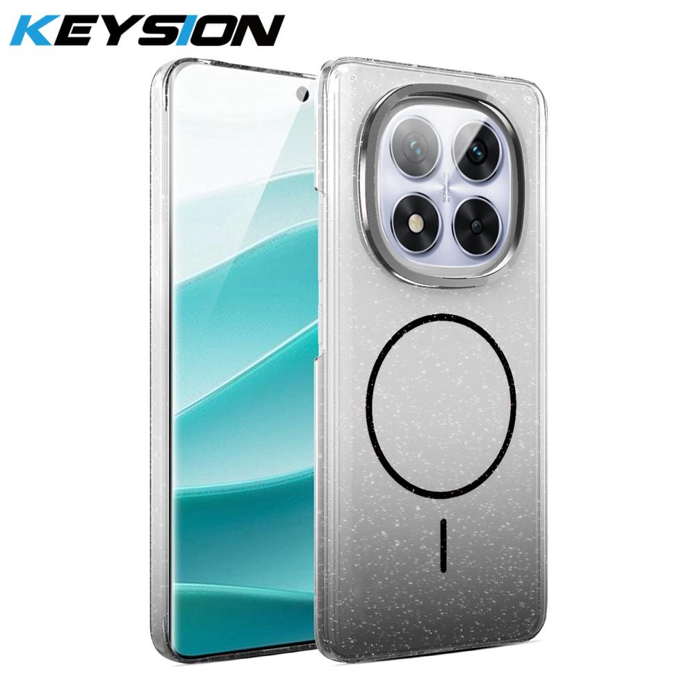 

KEYSION Luxury Gradient Glitter Magnetic Phone Case for Redmi Note 14 Pro+5G 14 4G Hard PC Shockproof Back Cover for POCO X7 5G for Redmi Note 14 Pro 5G чёрный