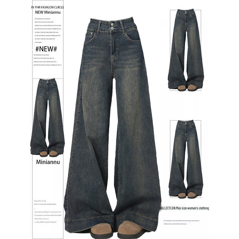 Plus Size Women s Retro Distressed High Waist Straight & Wide Leg Jeans 3XL (143-155 lbs)
