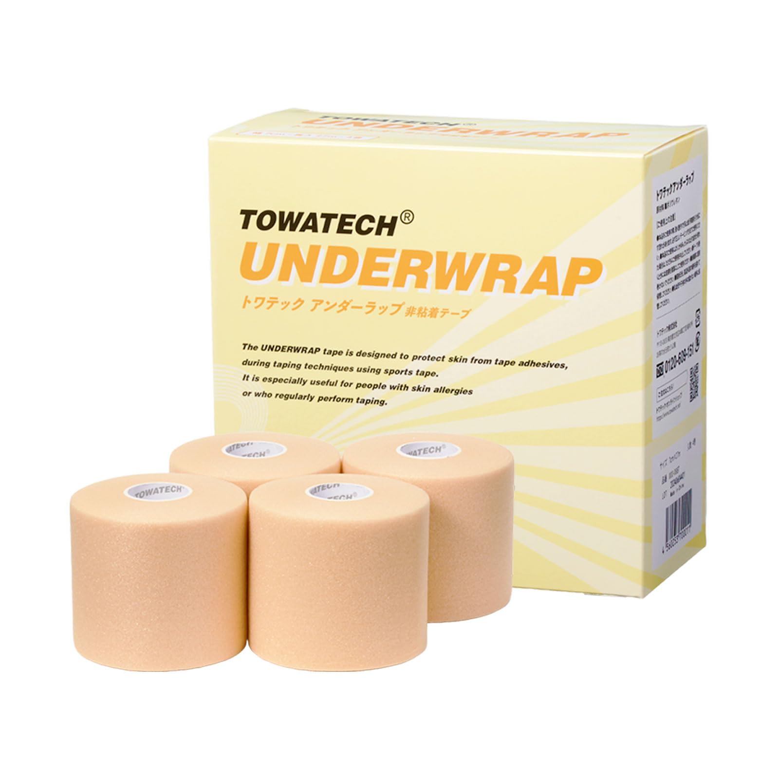 

Towatec Underwrap 70 мм x 27 м 4 рулона Защита кожи Подушка Обертывание Бадминтон Тейпирование Защитная лента Пена для упражнений, не наносящая вреда коже бежевый