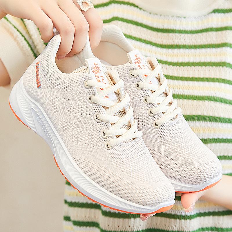 Shoes Women's Spring New Breathable Fly-woven Mesh Running Shoes Women's Flat-bottomed Lightweight Soft-soled Sports Shoes Women