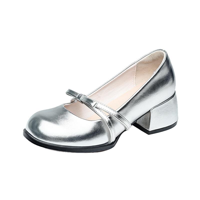 fashion Chunky Hee Pumps Women's Shoes 2024 Summer New Arrival Round Toe Mid-Heel versatile Shallow Mouth Single Shoes