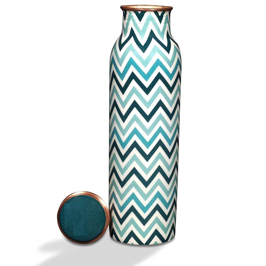 Pure Copper Water Bottle 1 Litre Alkaline and Anti Oxidant 100% Leak Proof, Office ,Modern Tamba Bottle(Chevron, Teal Blue)