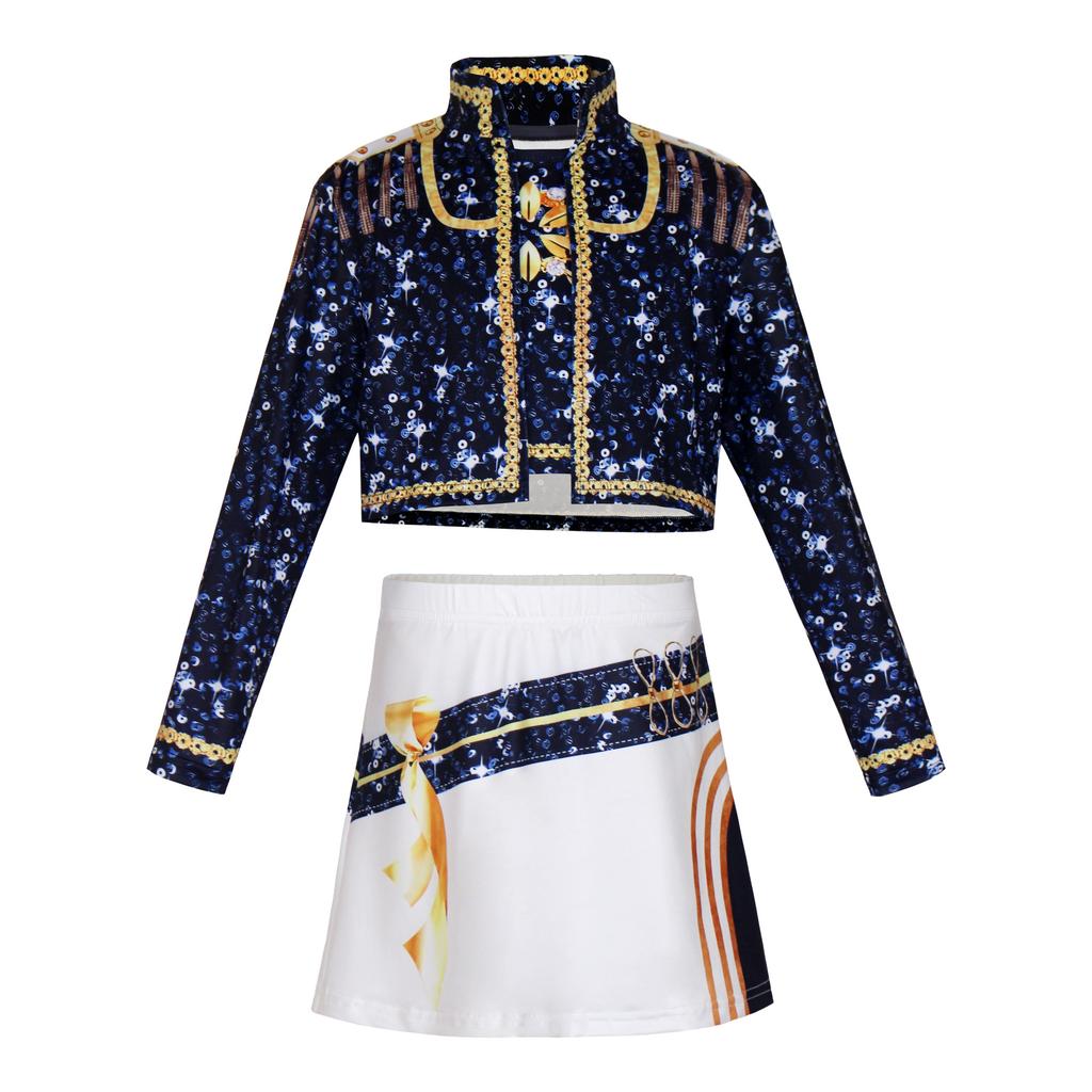 Girls POP Singer Hunters Stage Performance Printing Outfit Halloween Cosplay Costume for Carnival Party Pretend Game Role Playing Dress Up Suit